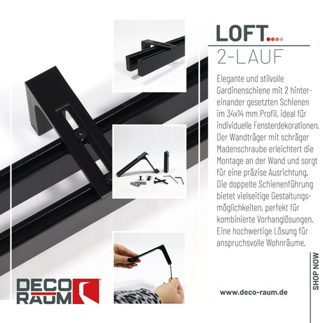 2-lauf Gardinenschiene Innenlauf Schwarz Loft