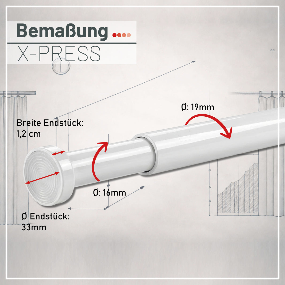 X-press Spannstange ausdrehbar Weiß