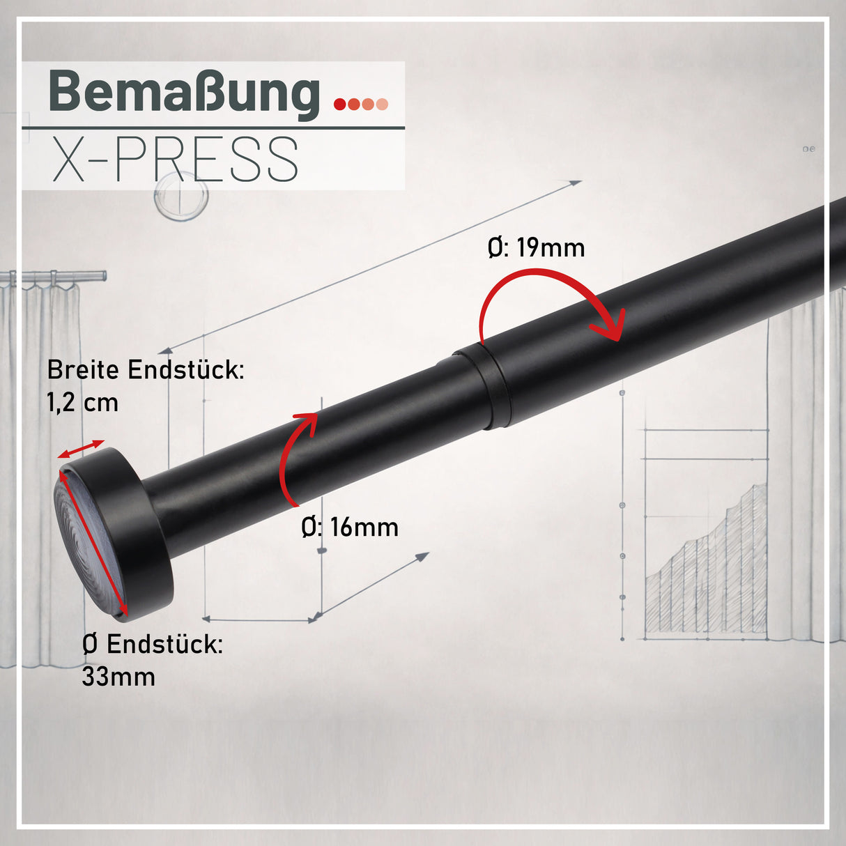 X-press Spannstange ausdrehbar Schwarz