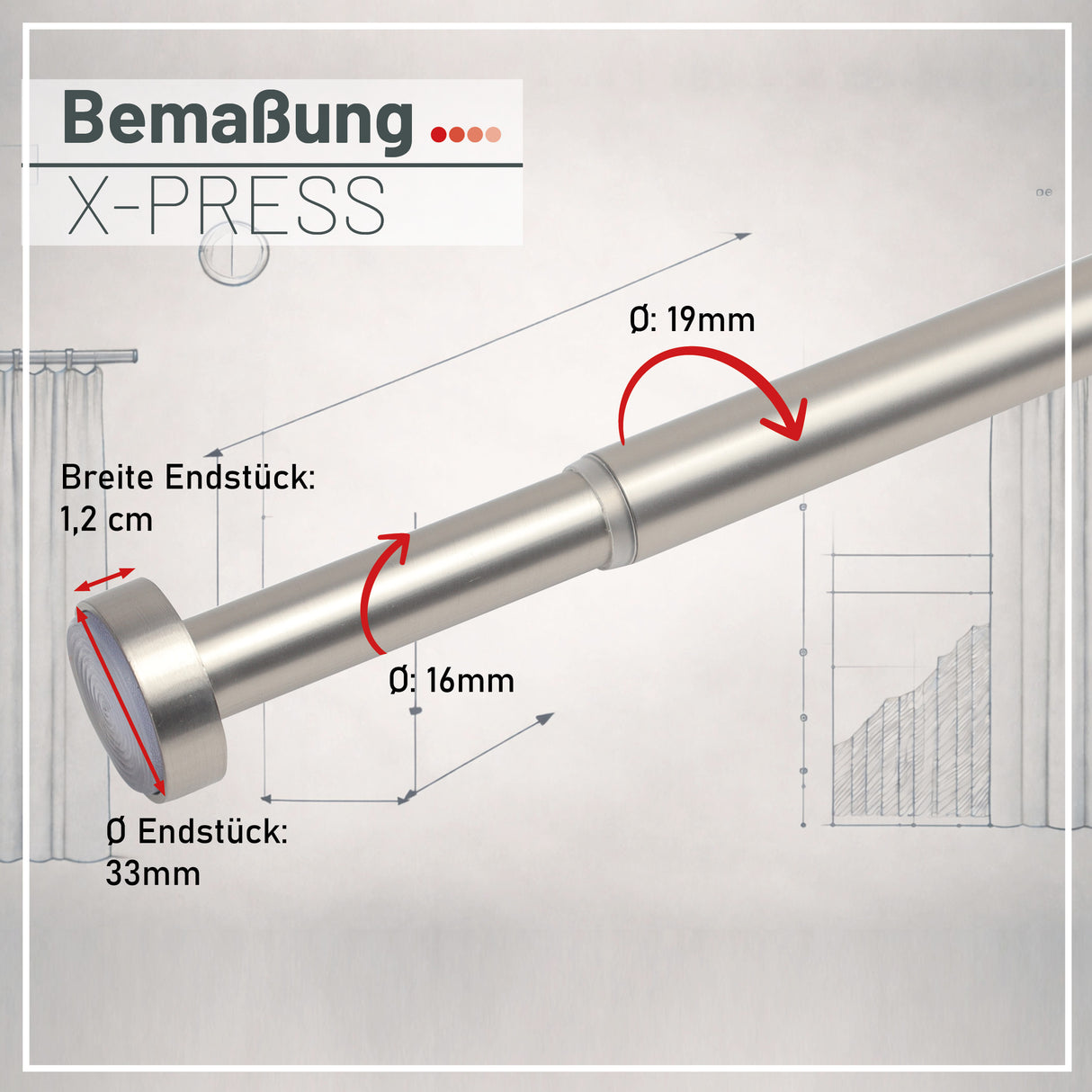 X-press Spannstange ausdrehbar Edelstahl-optik