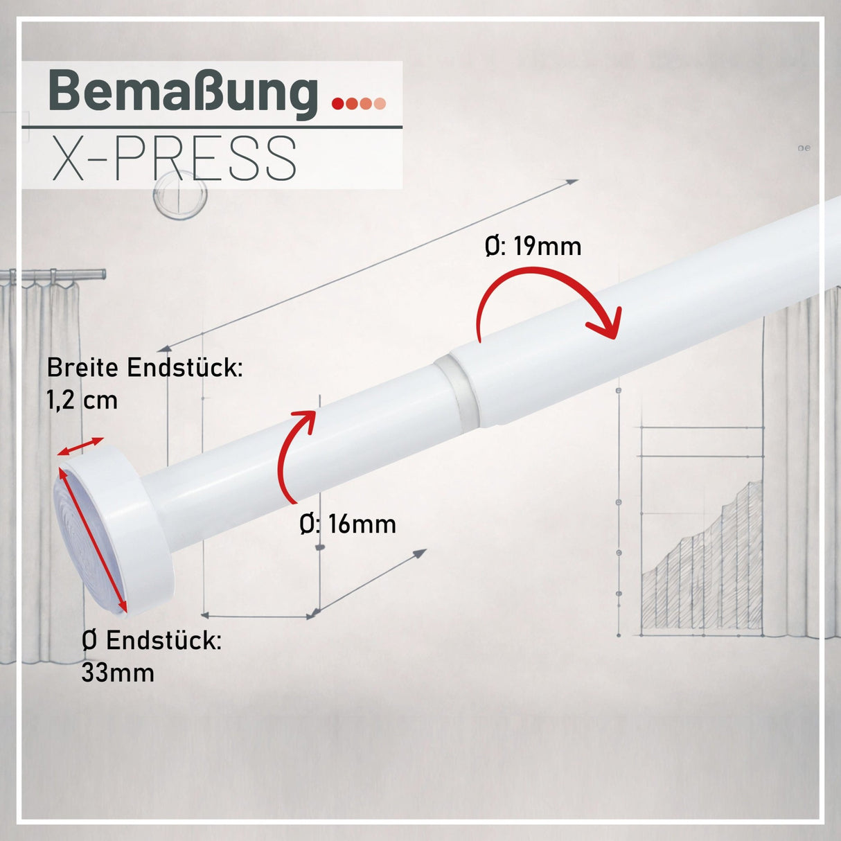 X-press Spannstange ausdrehbar Weiß