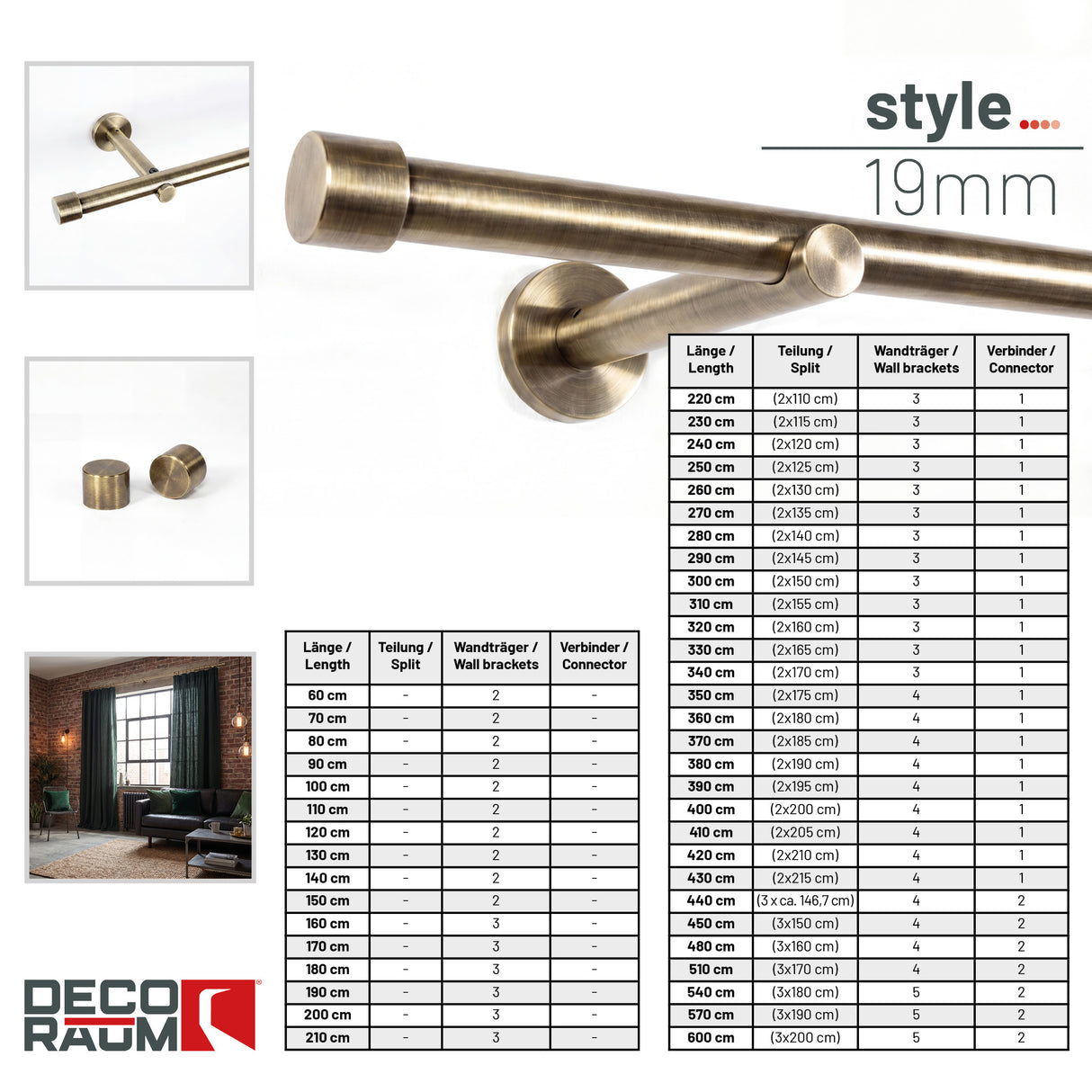 Custom-made curtain rod 25mm 1-track black matt with cap - Style series