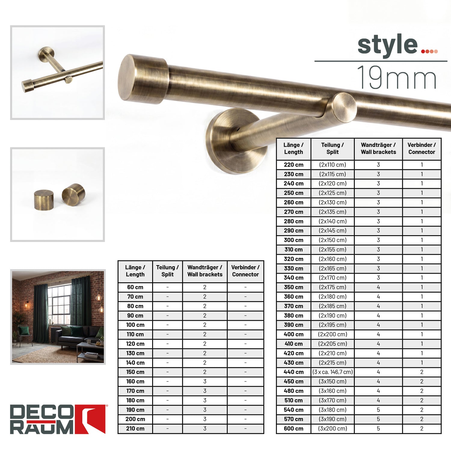 Custom-made curtain rod 25mm 1-track black matt with cap - Style series