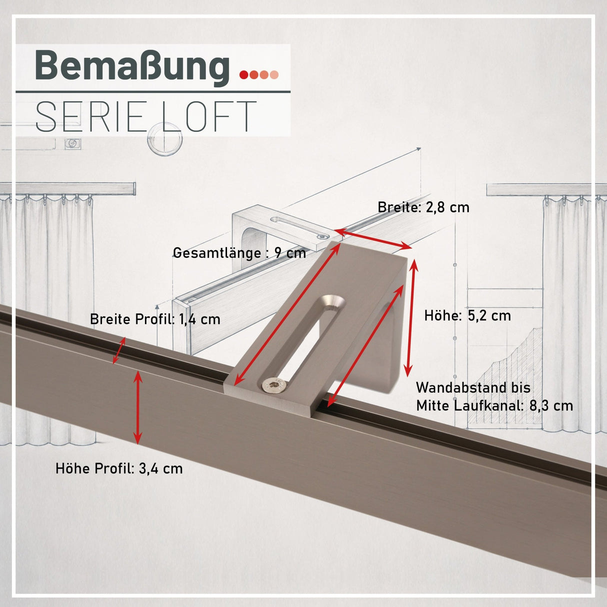 Curtain rail inner track made to measure 1-track stainless steel look - Series Loft