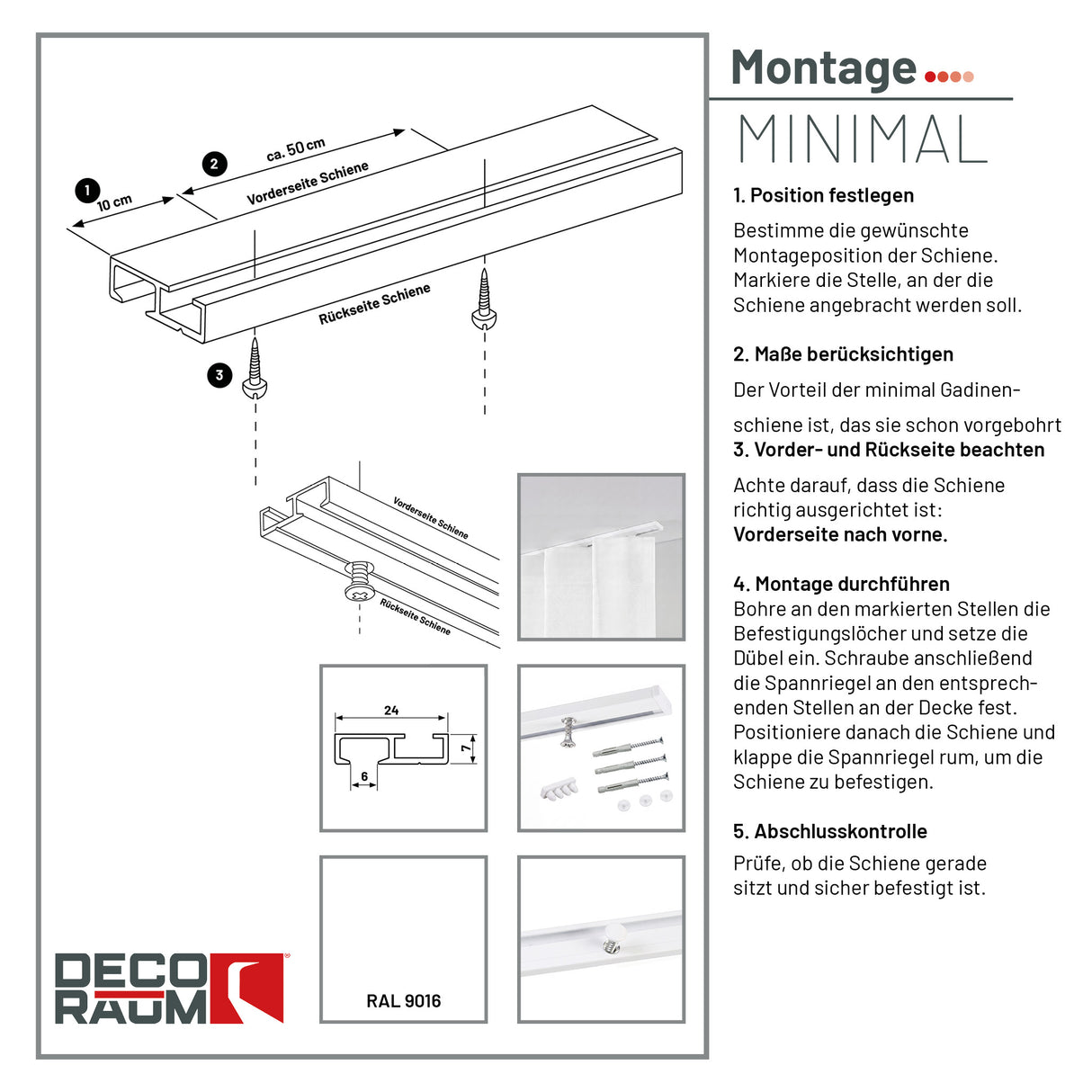 1-track curtain rail, inner track, minimal white