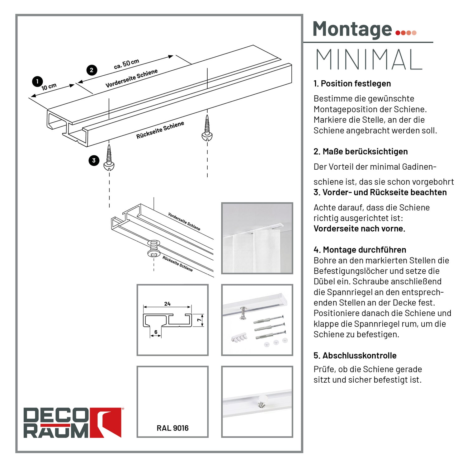 1-track curtain rail, inner track, minimal white