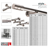 Custom-made curtain rod 25mm 1-track stainless steel look with cylinder - Style series