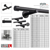 Custom-made curtain rod 25mm 1-track black matt with cap - Style series