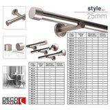 Curtain rod style in stainless steel look end piece cap 25mm