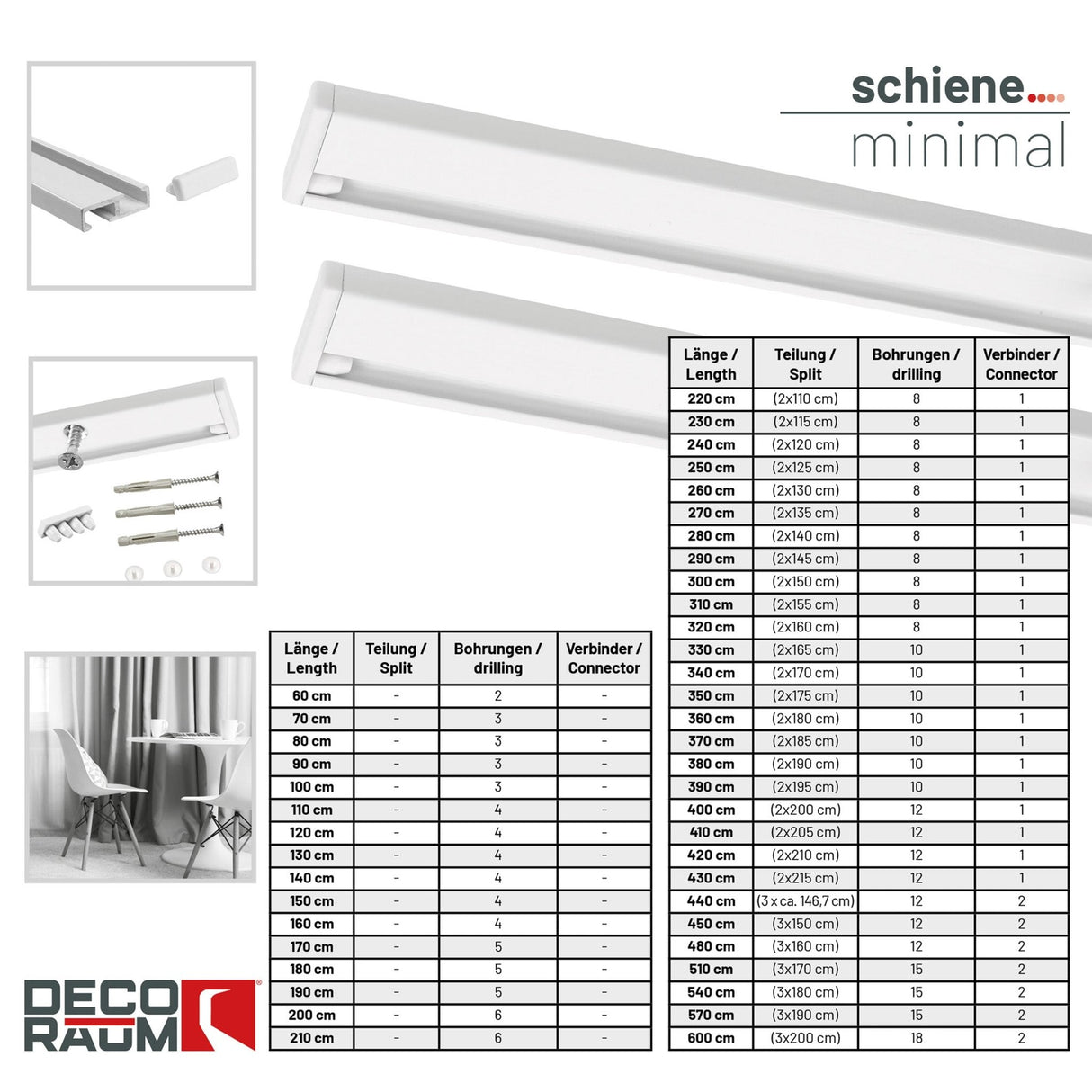 1-track curtain rail, inner track, minimal white