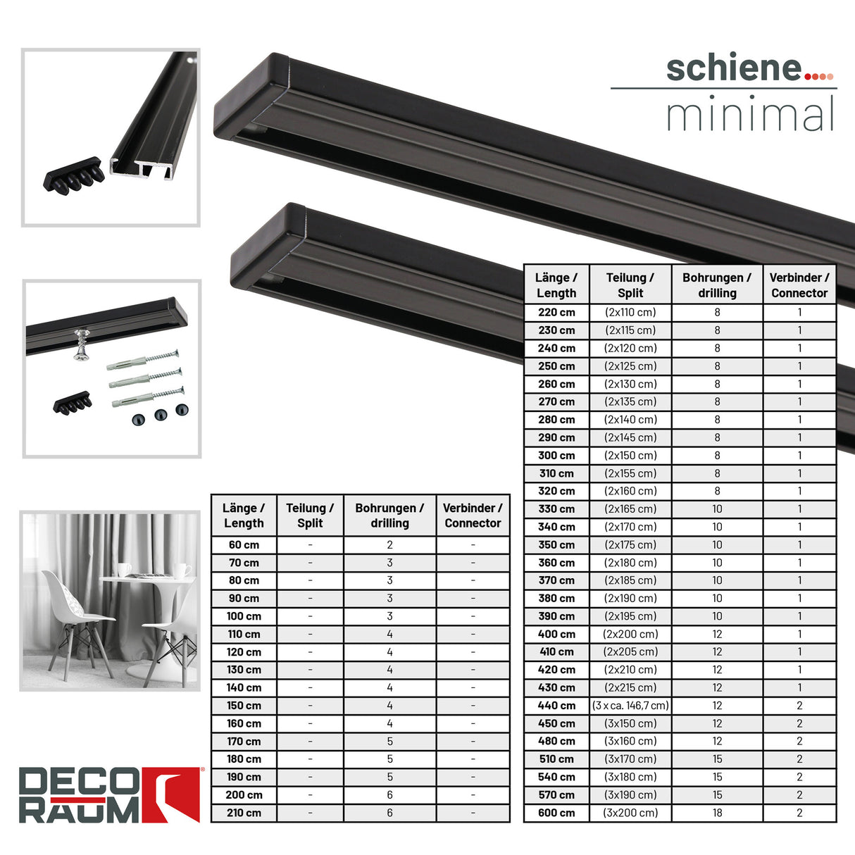 1-lauf Gardinenschiene Innenlauf Minimal Schwarz