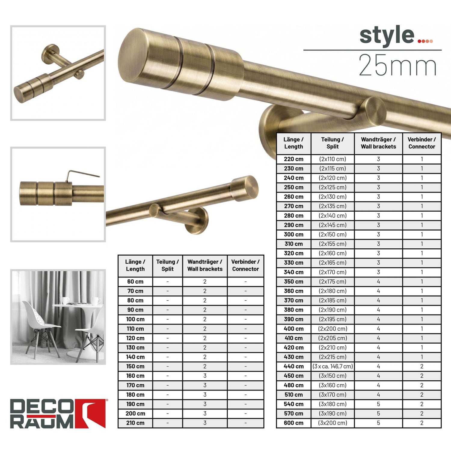 Embout style tringle à rideau aspect inox cylindre 25mm