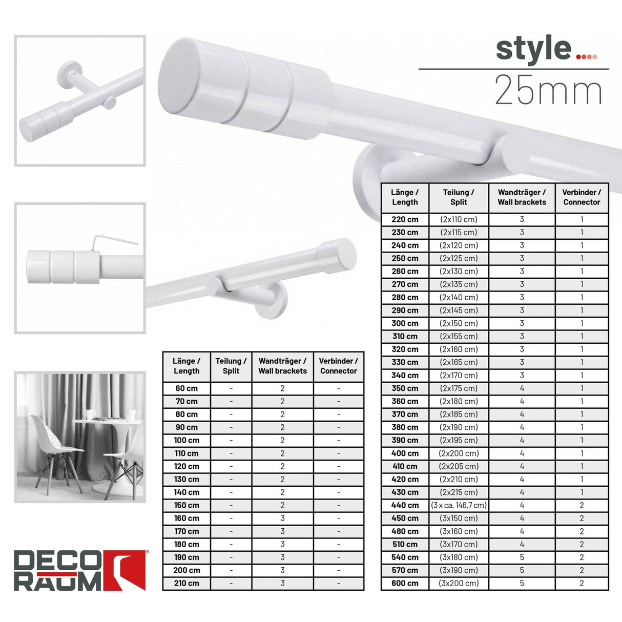 Embout style tringle à rideau aspect inox cylindre 25mm