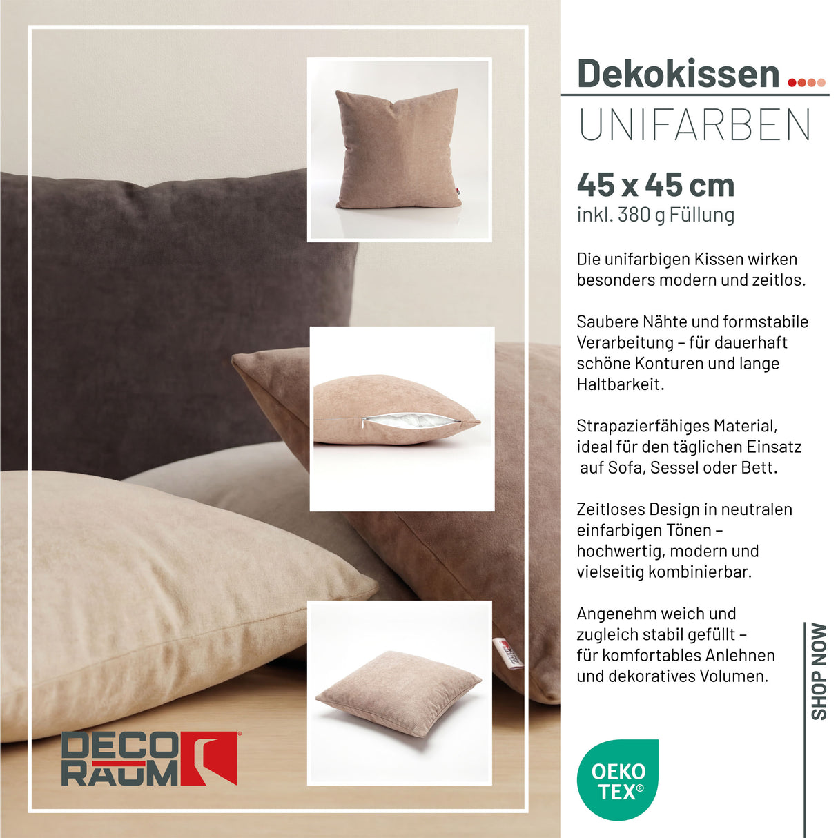 Decorative cushion plain coloured cappuccino